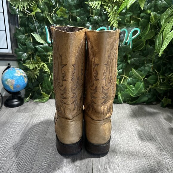 Frye Heath Outside Zip Brown Distressed  Leather Boot Men Size 10 D Angel Wings main image 5